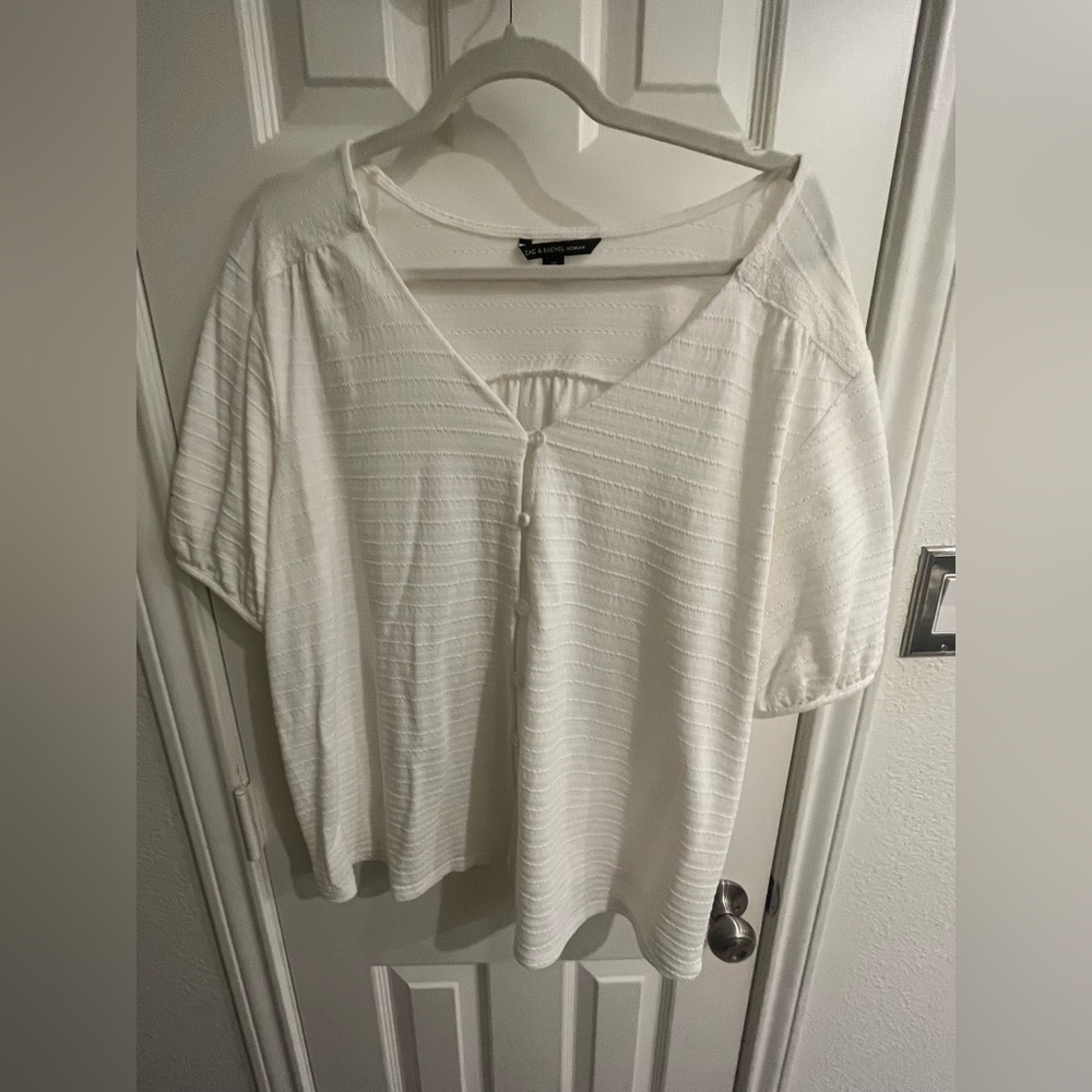 Zach & Rachel White V-Neck Button Down Blouse- New Without Tags
